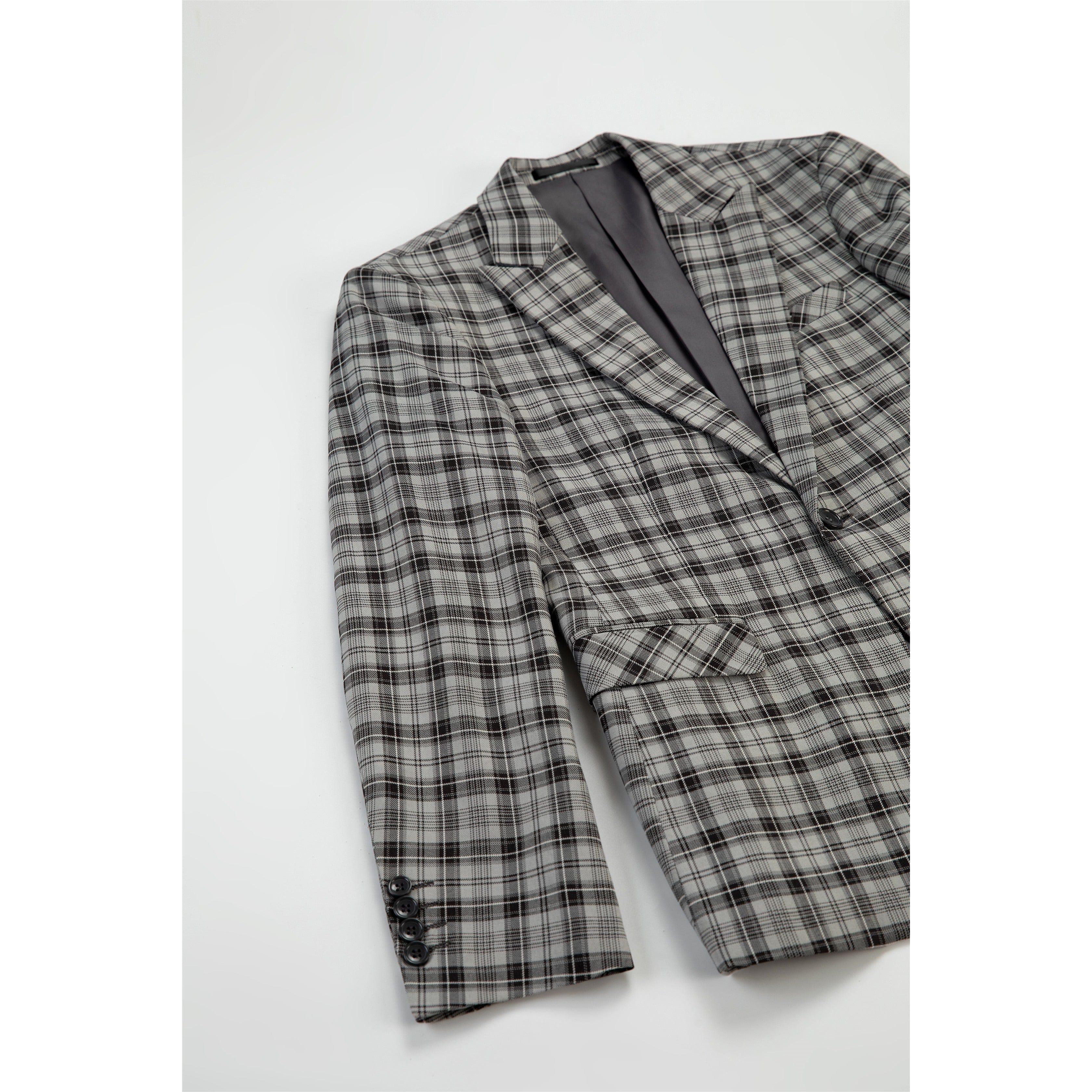 ceehuteey Men's Classic plaid Business suit Peak Lapel Regular Fit 3 Pieces suit (Blazer+vest+Pants)