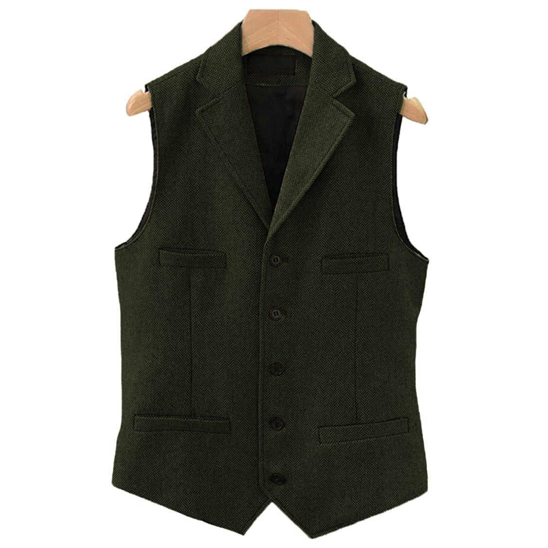 ceehuteey Men's Classic Slim Fit Herringbone Notch Lapel Waistcoat