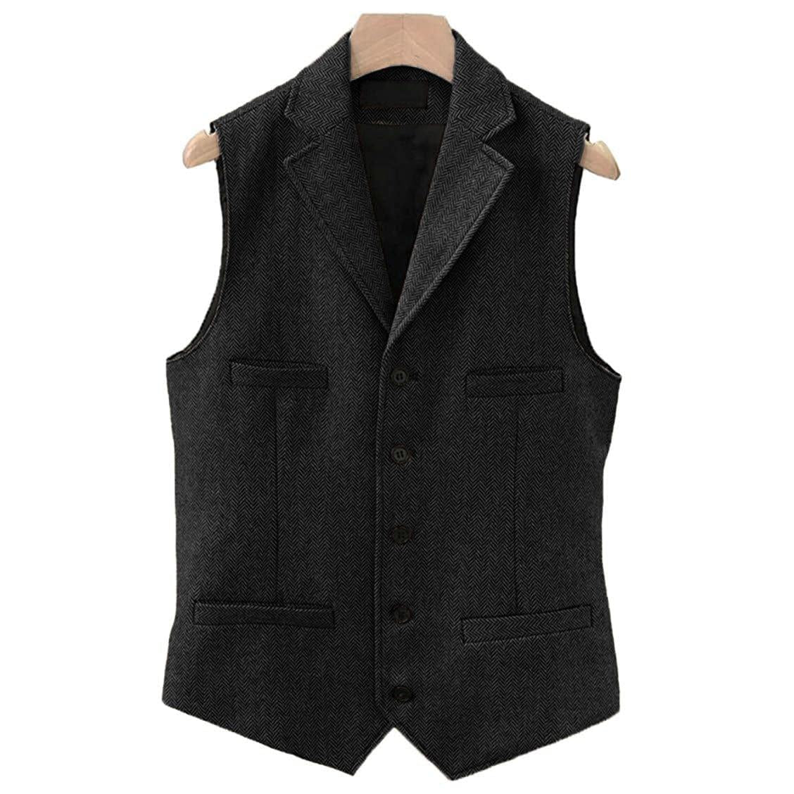 ceehuteey Men's Classic Slim Fit Herringbone Notch Lapel Waistcoat