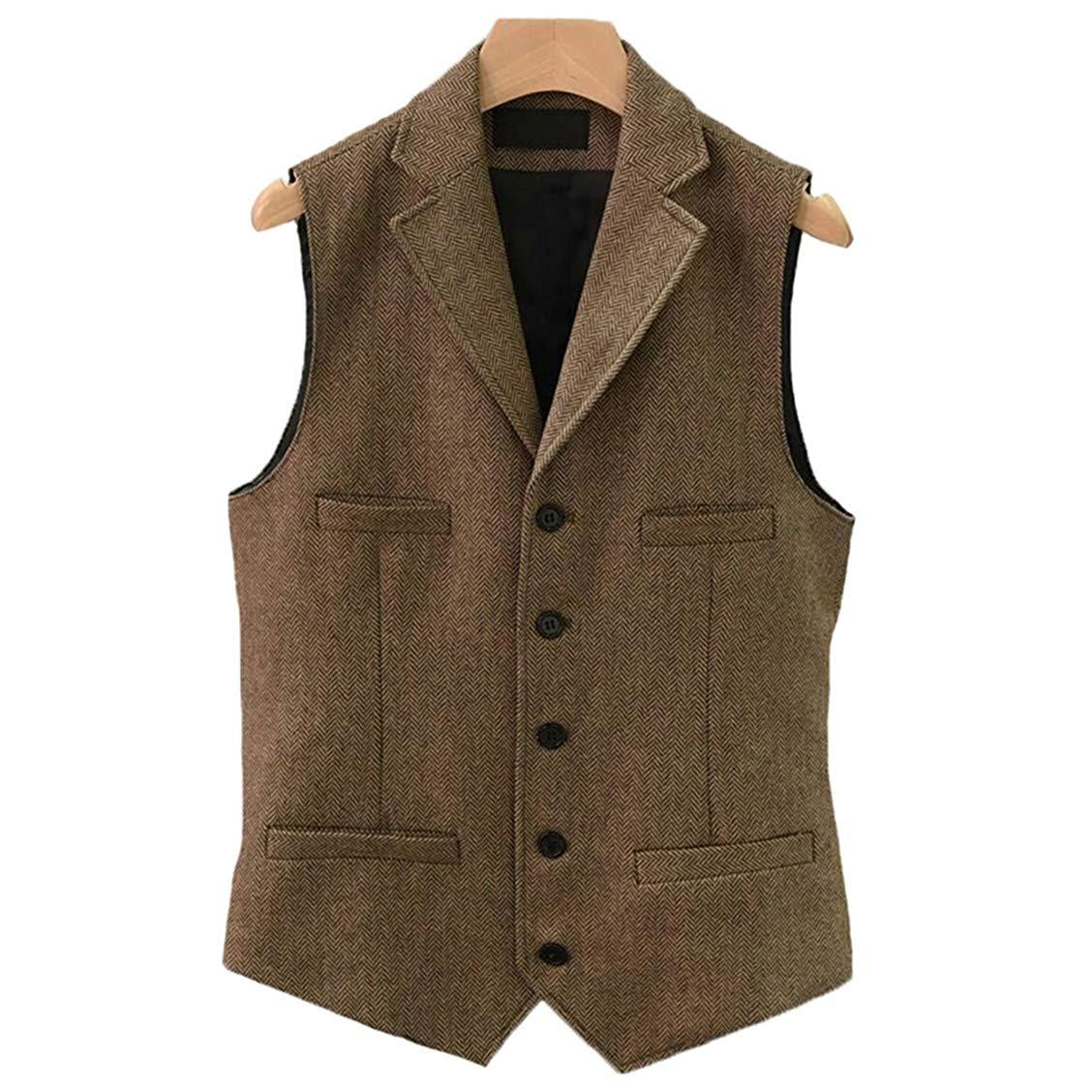 ceehuteey Men's Classic Slim Fit Herringbone Notch Lapel Waistcoat