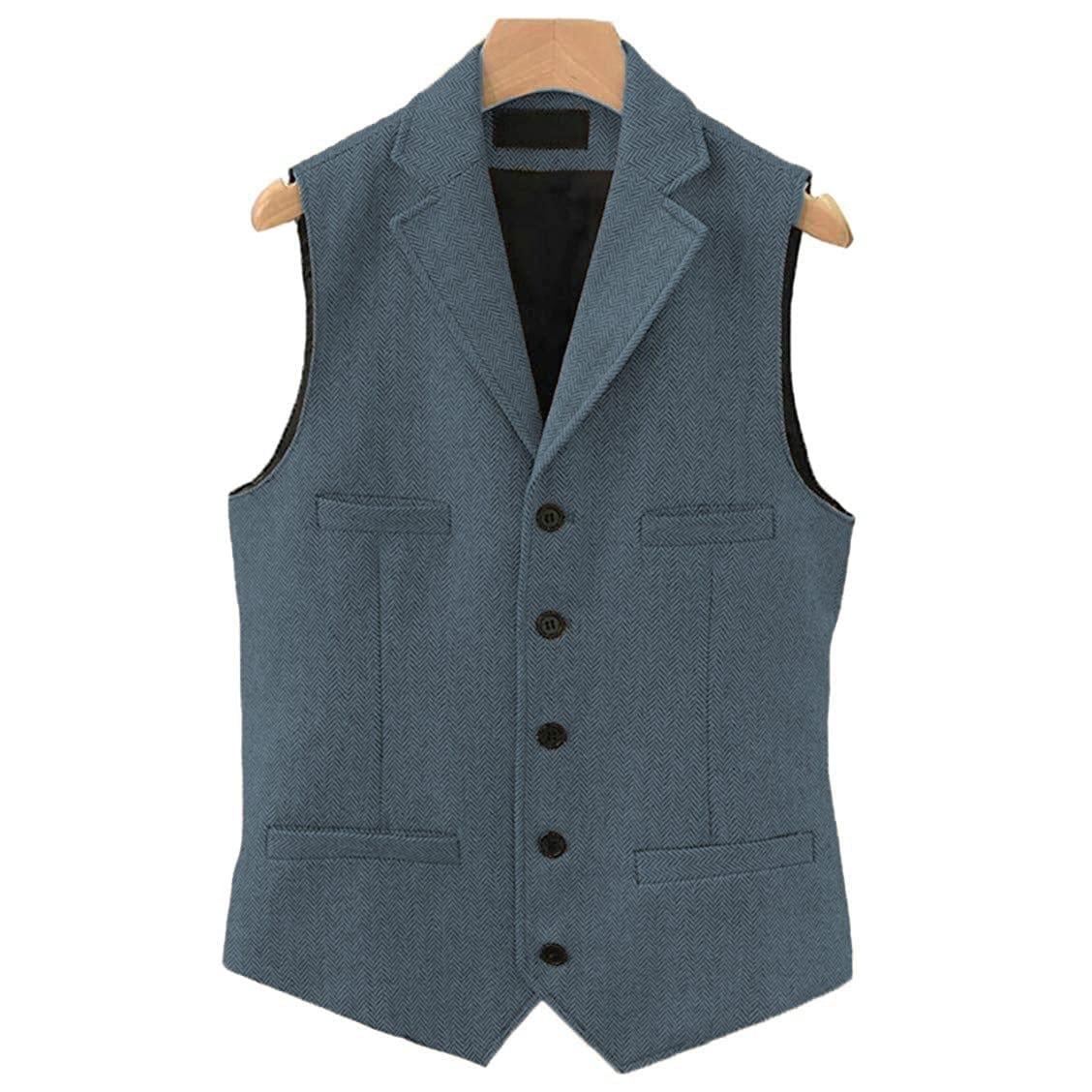 ceehuteey Men's Classic Slim Fit Herringbone Notch Lapel Waistcoat