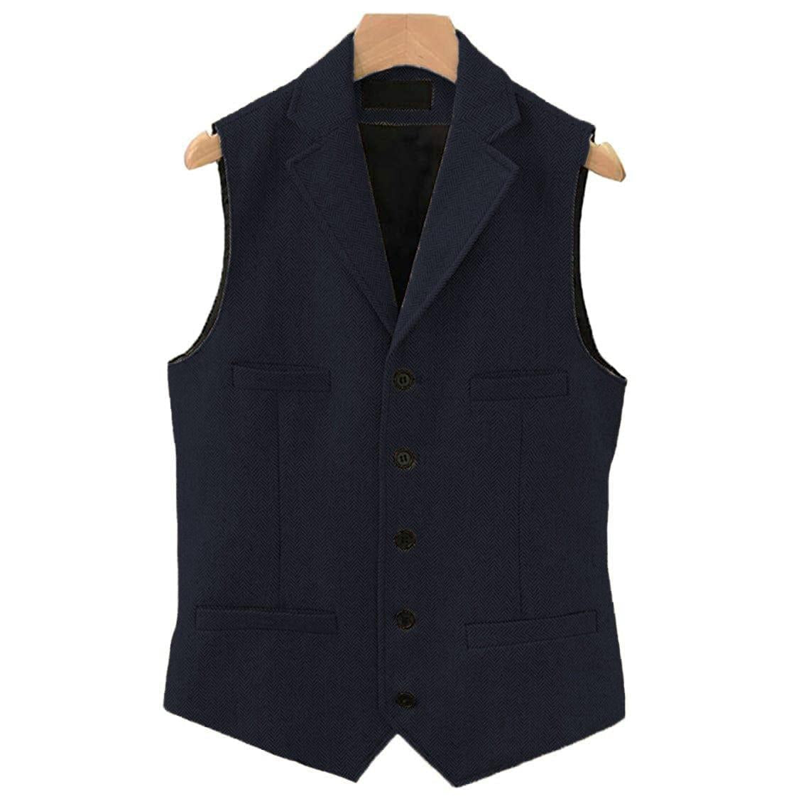 ceehuteey Men's Classic Slim Fit Herringbone Notch Lapel Waistcoat