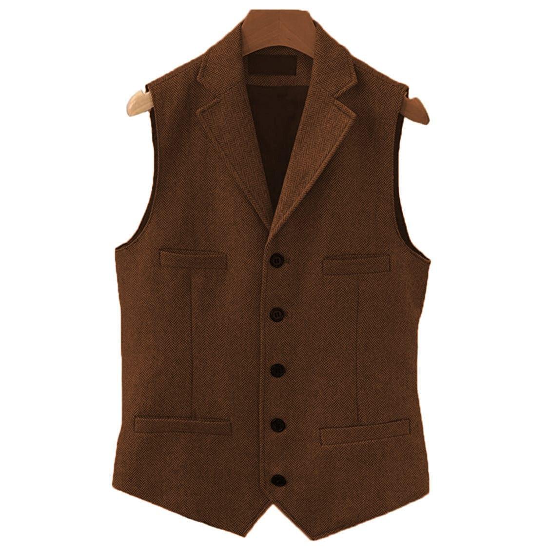 ceehuteey Men's Classic Slim Fit Herringbone Notch Lapel Waistcoat