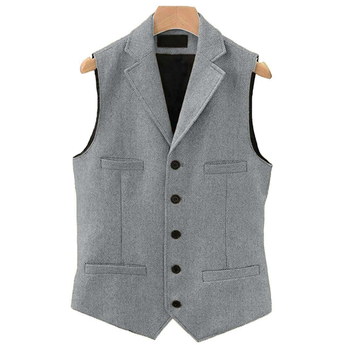 ceehuteey Men's Classic Slim Fit Herringbone Notch Lapel Waistcoat
