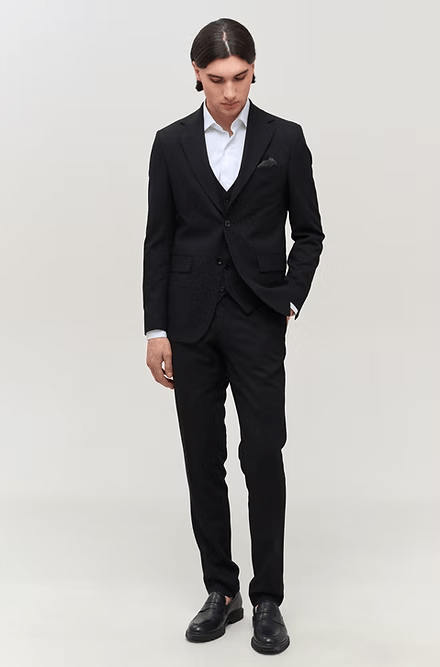 ceehuteey Men's classic three-piece suit in black Signature Fashion Notch Lapel Business Multiple Occasions Suit (Blazer+vest+Pants)