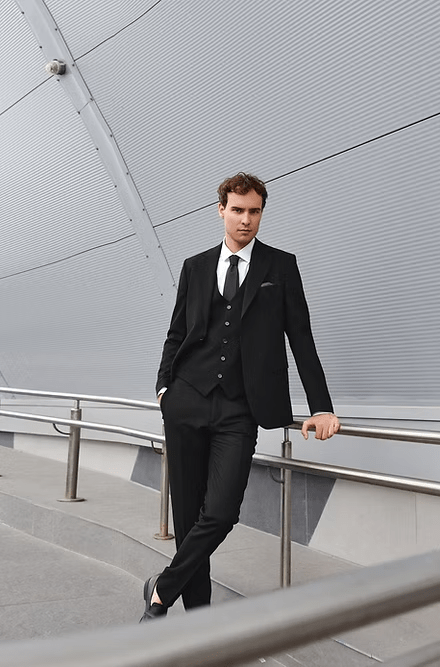 ceehuteey Men's classic three-piece suit in black Signature Fashion Notch Lapel Business Multiple Occasions Suit (Blazer+vest+Pants)