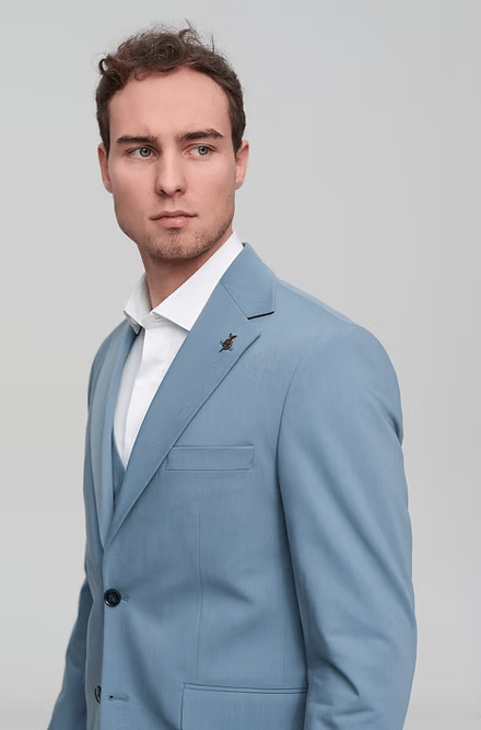 ceehuteey Men's classic three-piece suit in blue Signature Fashion Notch Lapel Business Multiple Occasions Suit (Blazer+vest+Pants)