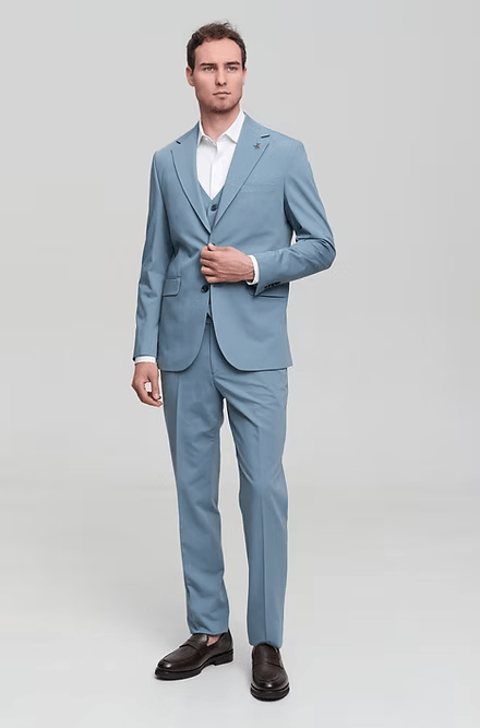 ceehuteey Men's classic three-piece suit in blue Signature Fashion Notch Lapel Business Multiple Occasions Suit (Blazer+vest+Pants)