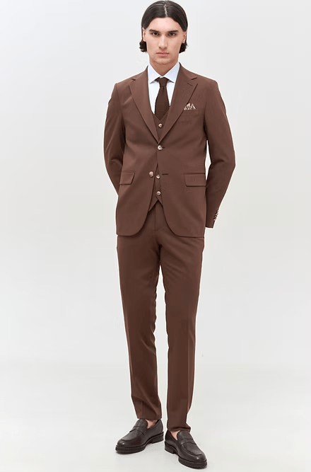 ceehuteey Men's Classic three-piece Suit in Brown Signature Fashion Notch Lapel Business Multiple Occasions Suit (Blazer+vest+Pants)