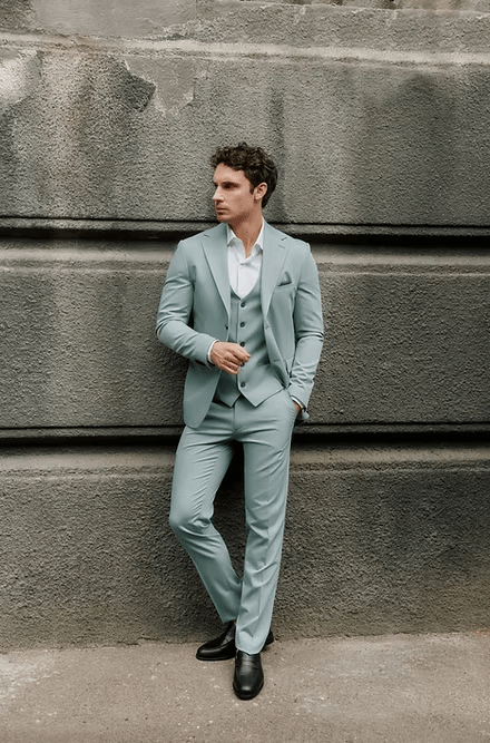 ceehuteey Men's Classic three-piece Suit in Light Green Signature Fashion Notch Lapel Business Multiple Occasions Suit (Blazer+vest+Pants)
