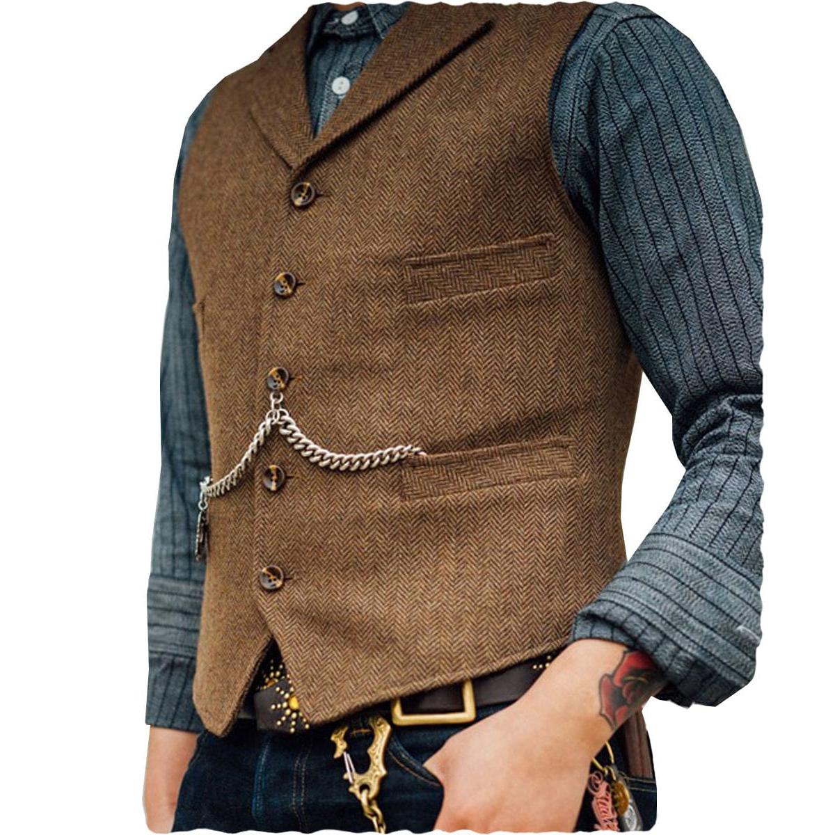 ceehuteey Men's Classic Tweed Herringbone  Vest Slim FitNotch Lapel Waistcoat