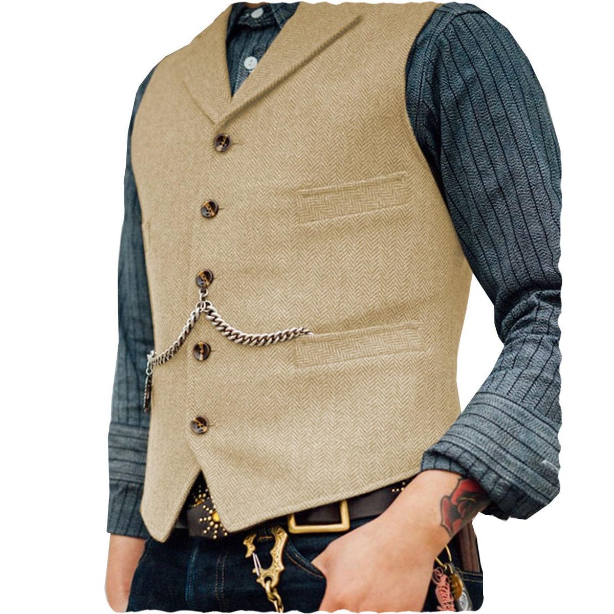 ceehuteey Men's Classic Tweed Herringbone  Vest Slim FitNotch Lapel Waistcoat