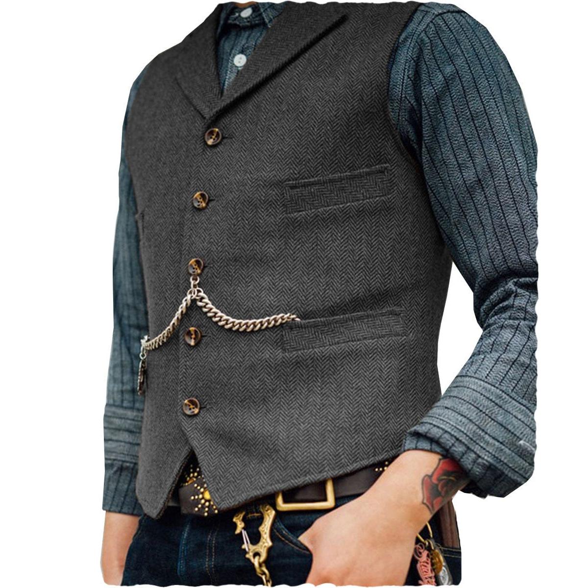 ceehuteey Men's Classic Tweed Herringbone  Vest Slim FitNotch Lapel Waistcoat