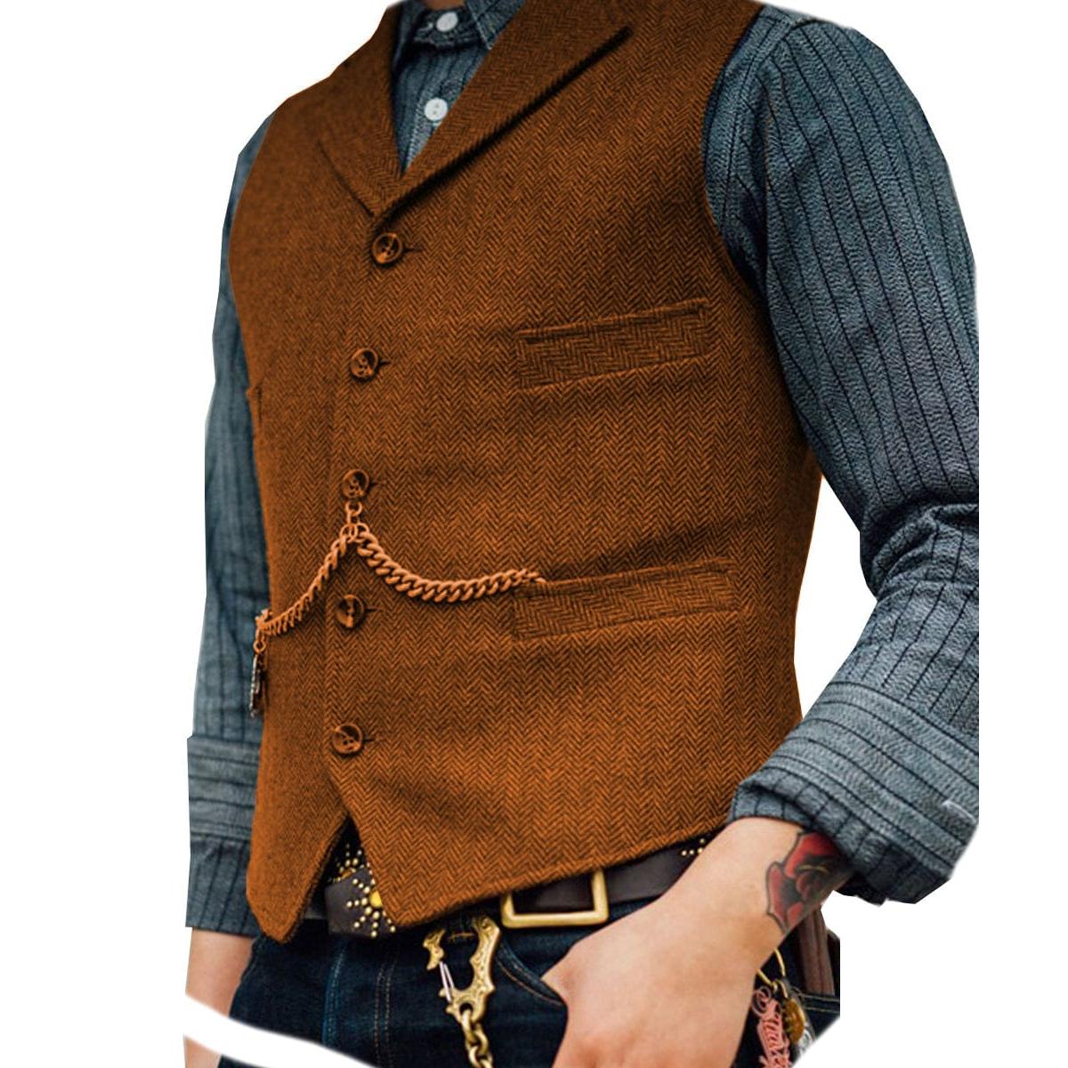 ceehuteey Men's Classic Tweed Herringbone  Vest Slim FitNotch Lapel Waistcoat