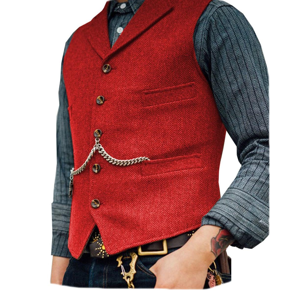 ceehuteey Men's Classic Tweed Herringbone  Vest Slim FitNotch Lapel Waistcoat