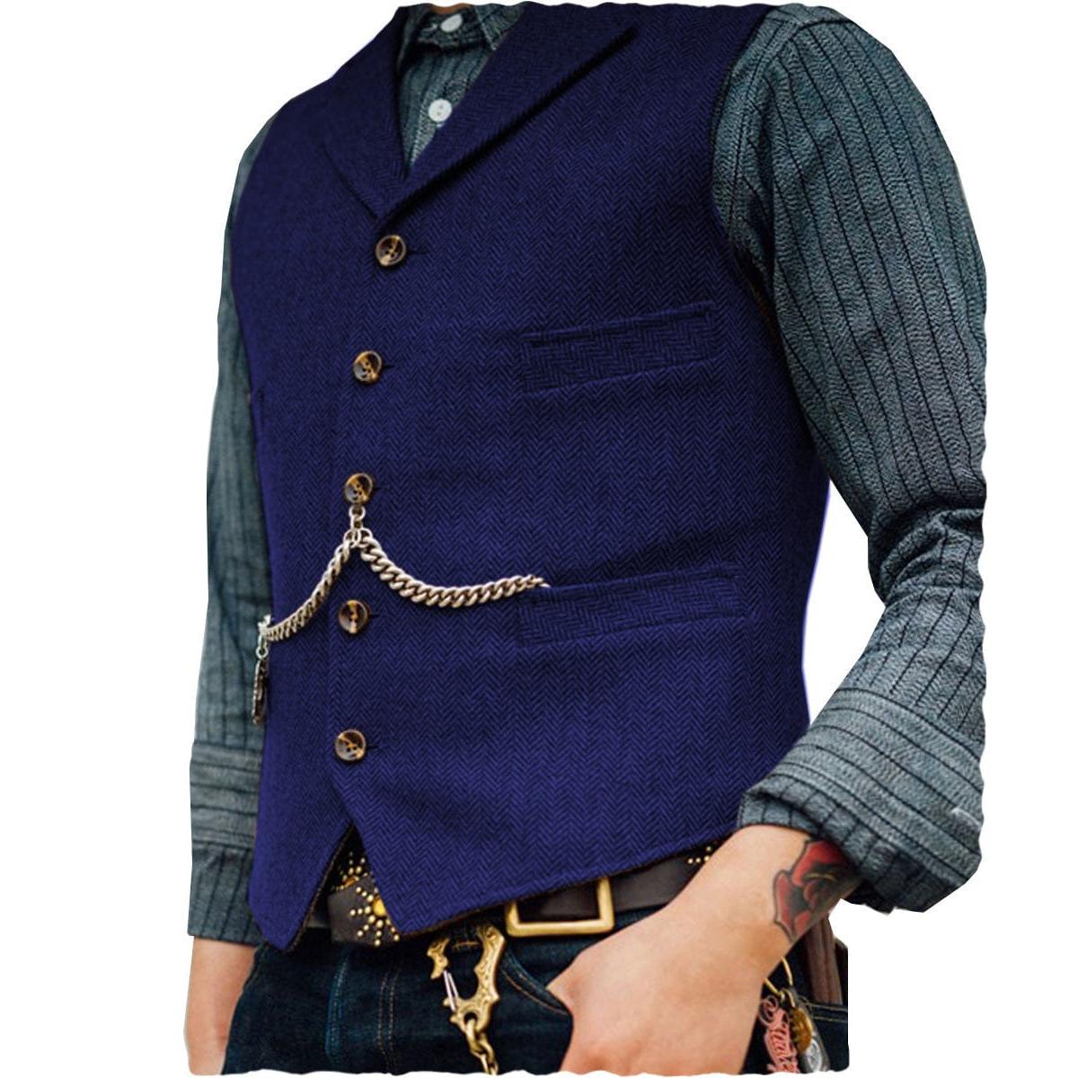 ceehuteey Men's Classic Tweed Herringbone  Vest Slim FitNotch Lapel Waistcoat