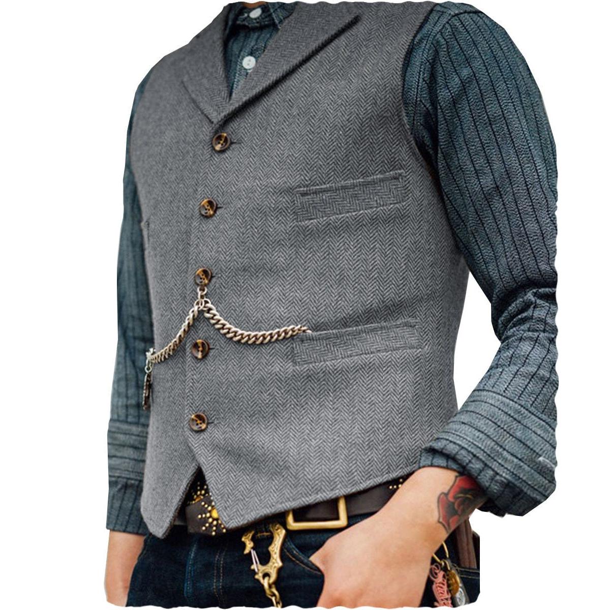 ceehuteey Men's Classic Tweed Herringbone  Vest Slim FitNotch Lapel Waistcoat
