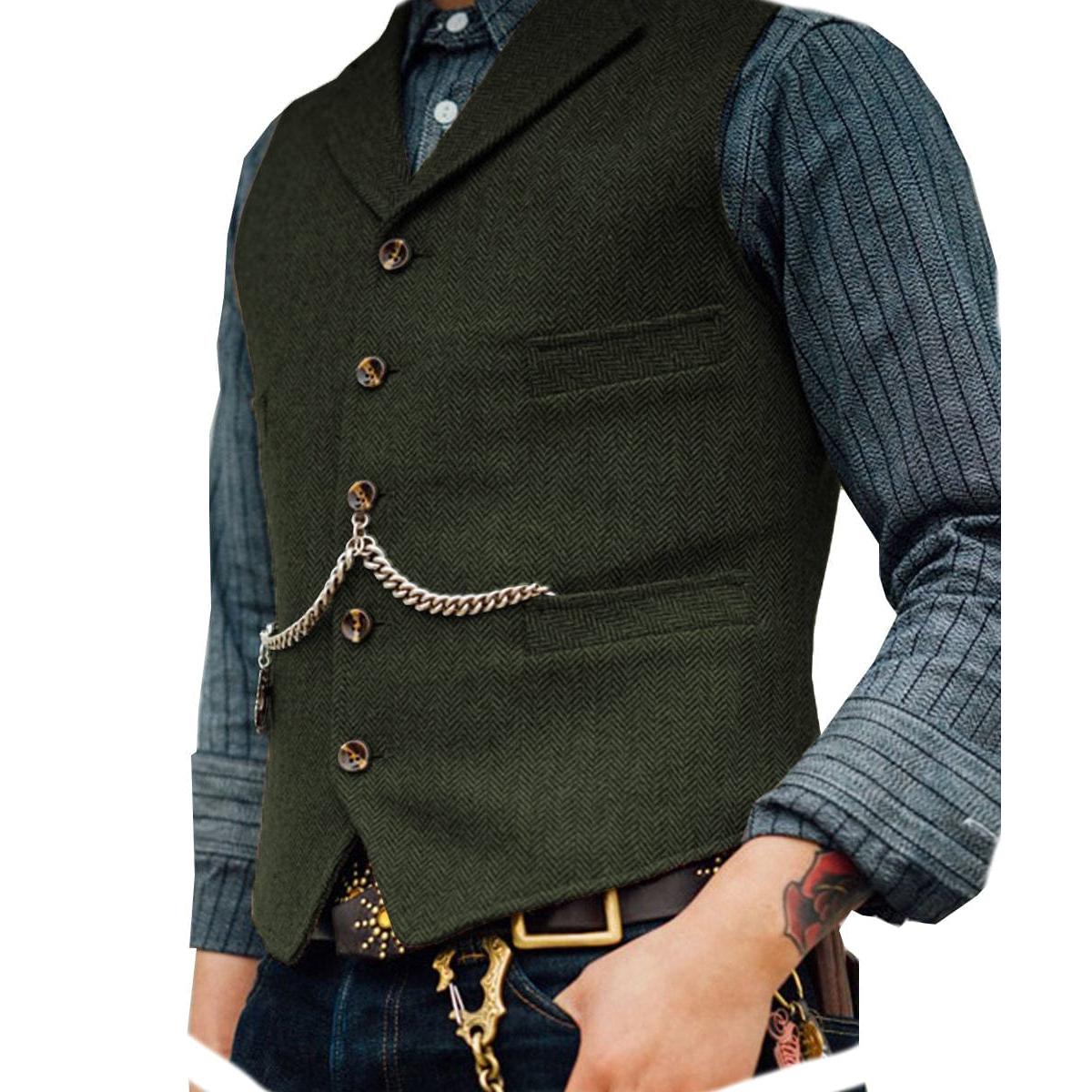 ceehuteey Men's Classic Tweed Herringbone  Vest Slim FitNotch Lapel Waistcoat
