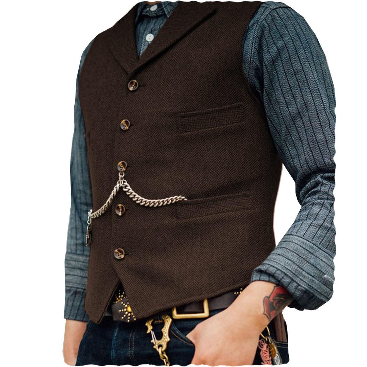 ceehuteey Men's Classic Tweed Herringbone  Vest Slim FitNotch Lapel Waistcoat