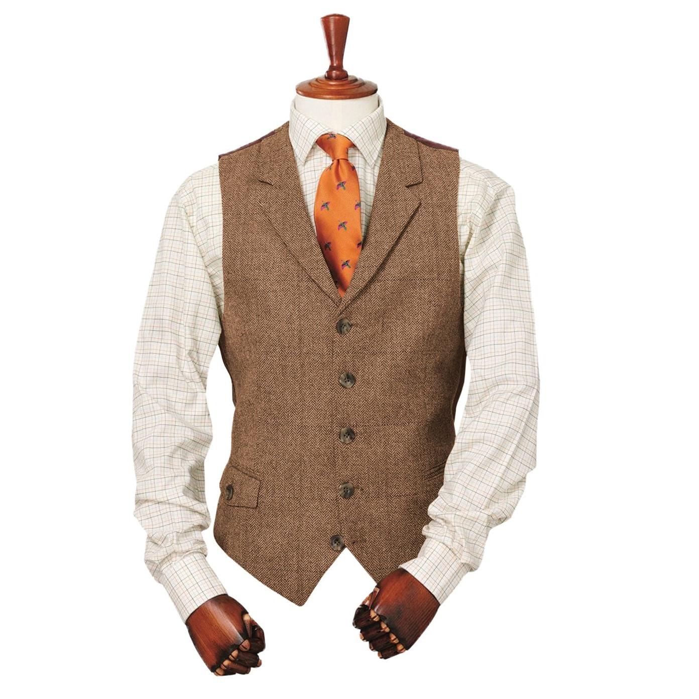ceehuteey Men's Classic vintage Herringbone Notch Lapel Waistcoat