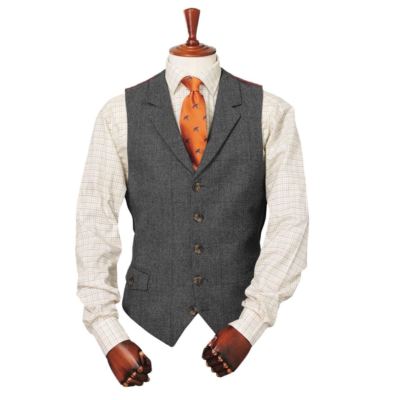 ceehuteey Men's Classic vintage Herringbone Notch Lapel Waistcoat