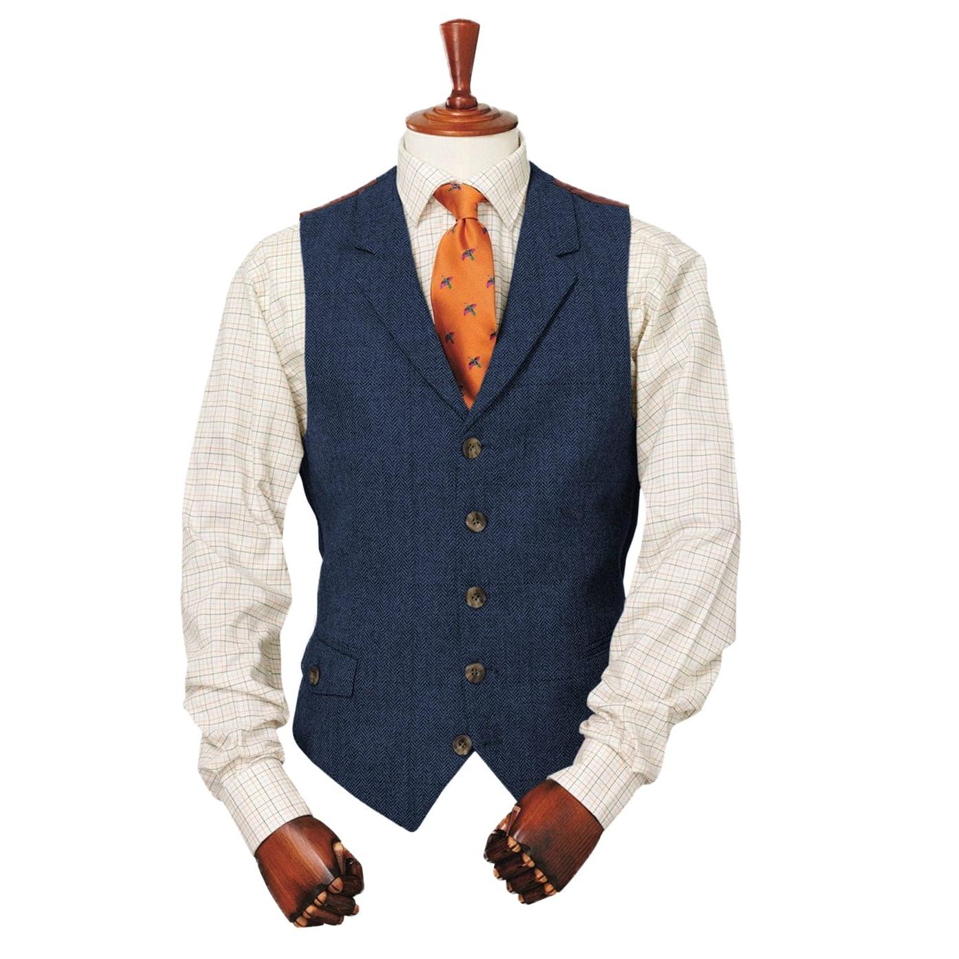 ceehuteey Men's Classic vintage Herringbone Notch Lapel Waistcoat