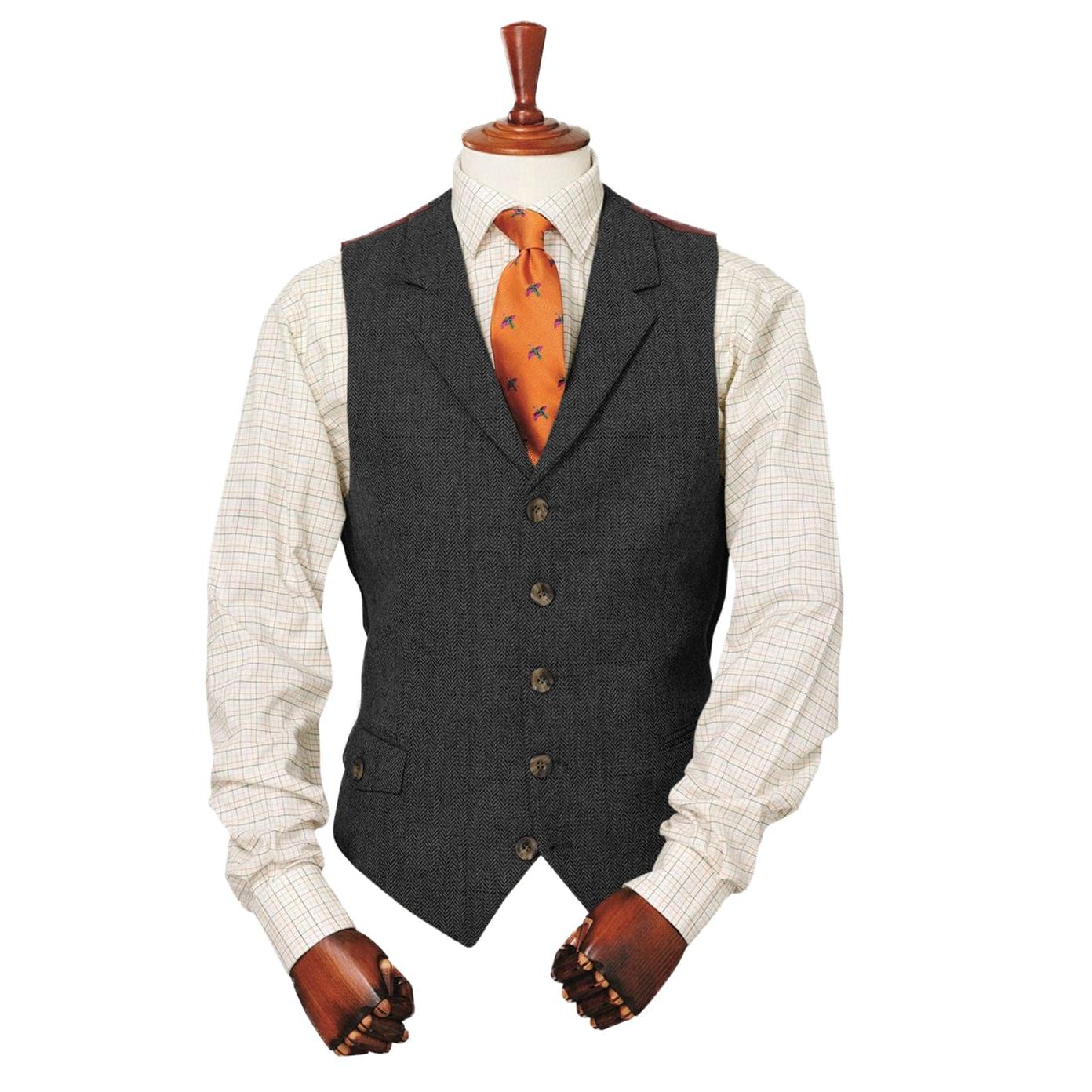 ceehuteey Men's Classic vintage Herringbone Notch Lapel Waistcoat