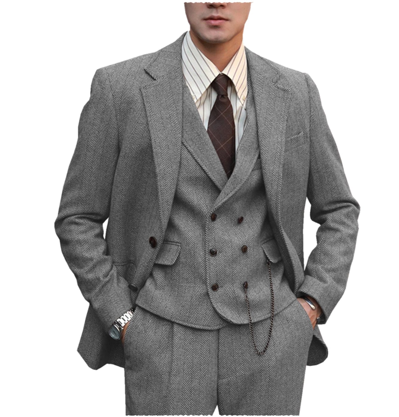 ceehuteey men’s classical herringbone suits 3 piece suits  regular fit wedding groom suits (blazer+vest+pants)