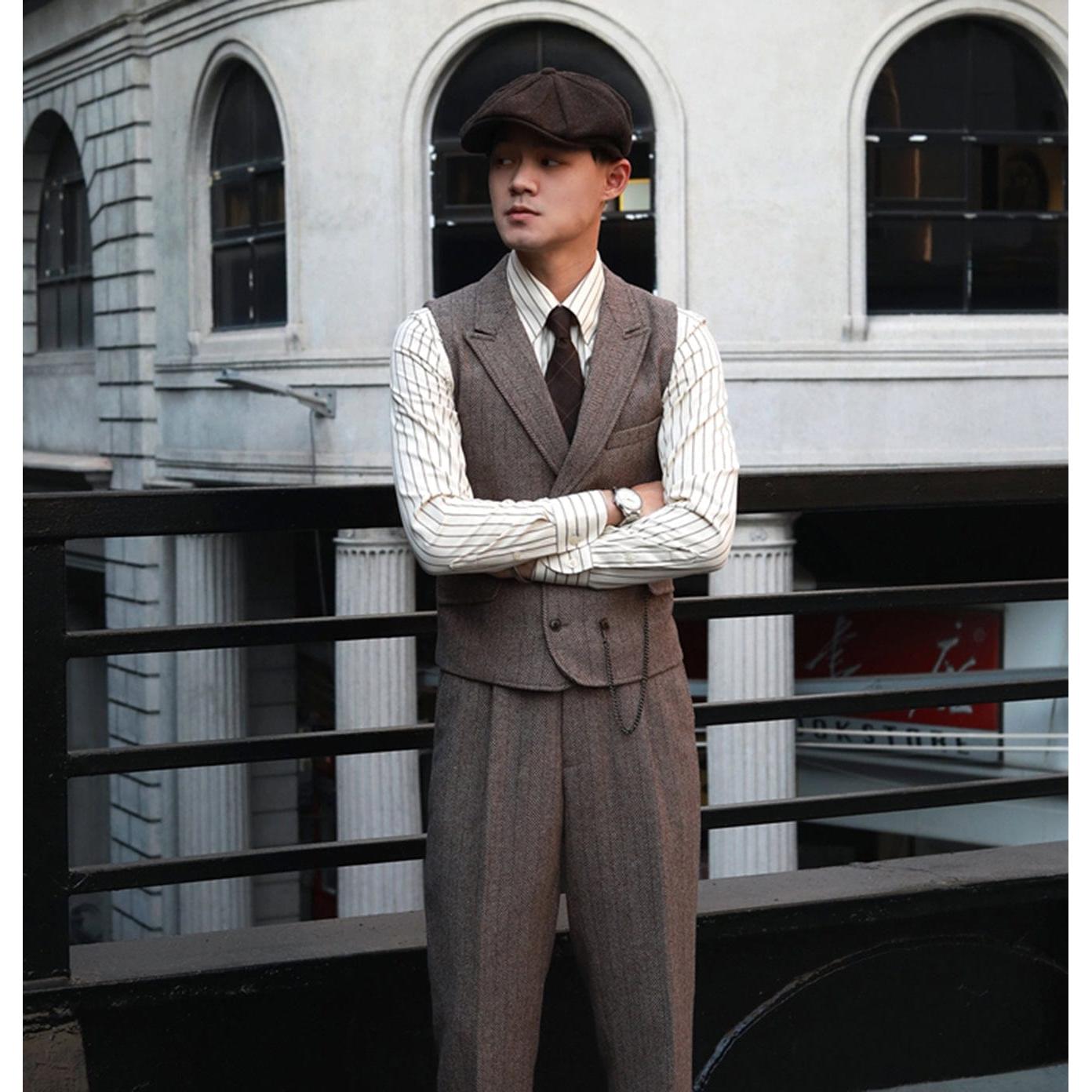 ceehuteey men’s classical herringbone suits 3 piece suits  regular fit wedding groom suits (blazer+vest+pants)