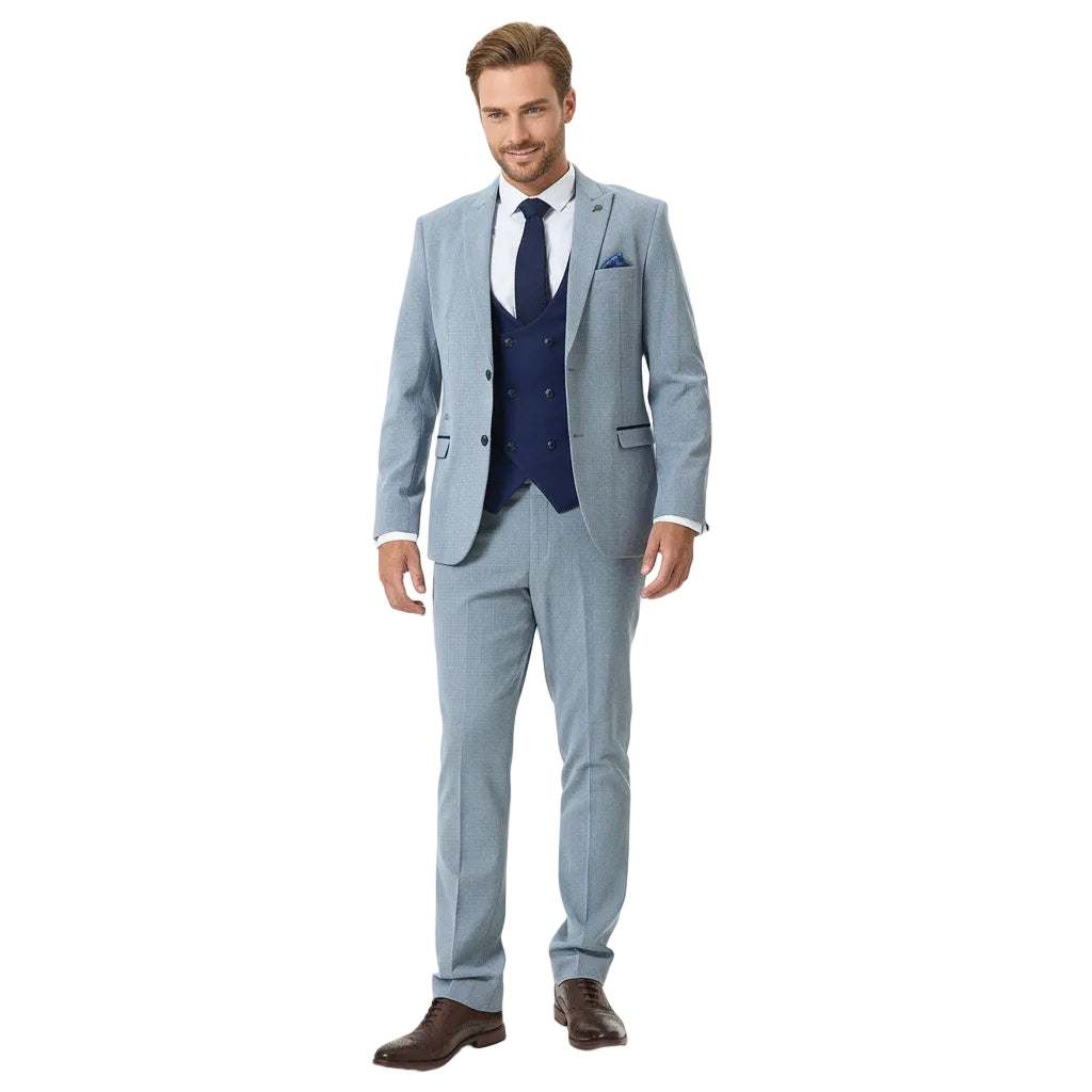 ceehuteey Men's Fashion 3 piece Plaid Blue Contrast color Peak Lapel Double Breasted Multiple Occasions suit (Blazer+vest+Pants)