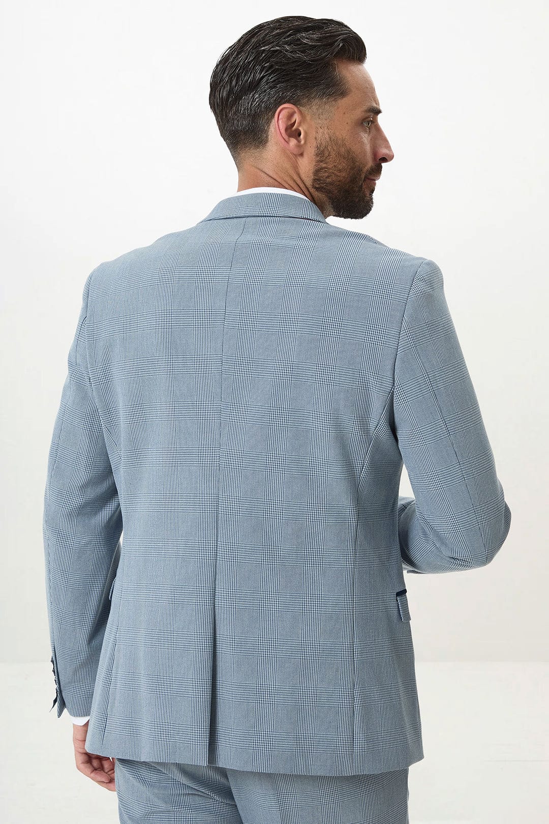 ceehuteey Men's Fashion 3 piece Plaid Blue Contrast color Peak Lapel Double Breasted Multiple Occasions suit (Blazer+vest+Pants)