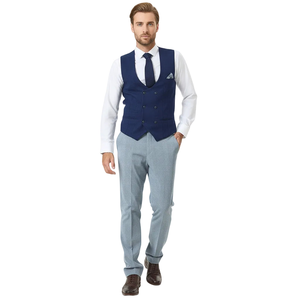 ceehuteey Men's Fashion 3 piece Plaid Blue Contrast color Peak Lapel Double Breasted Multiple Occasions suit (Blazer+vest+Pants)