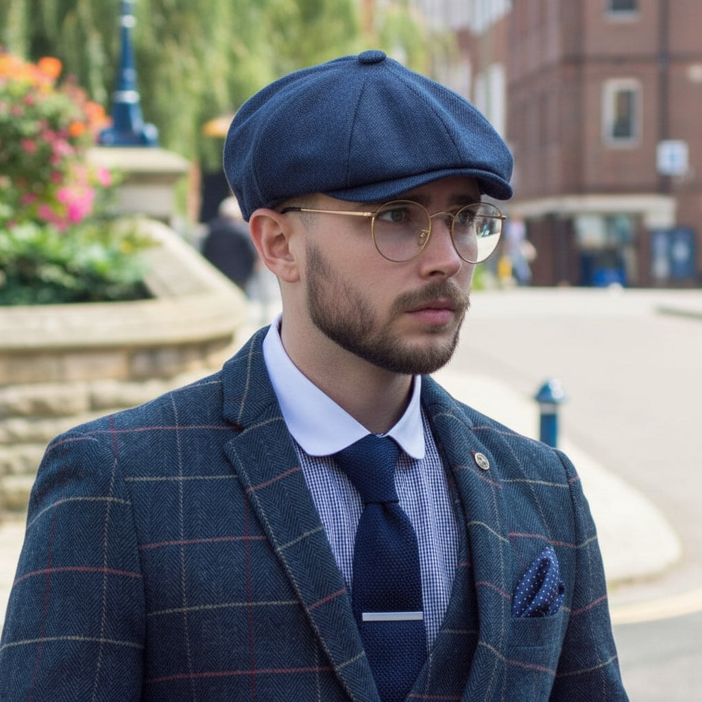 ceehuteey Men's Fashion 3 piece Plaid Blue Peak Lapel Double Breasted Multiple Occasions suit (Blazer+vest+Pants)