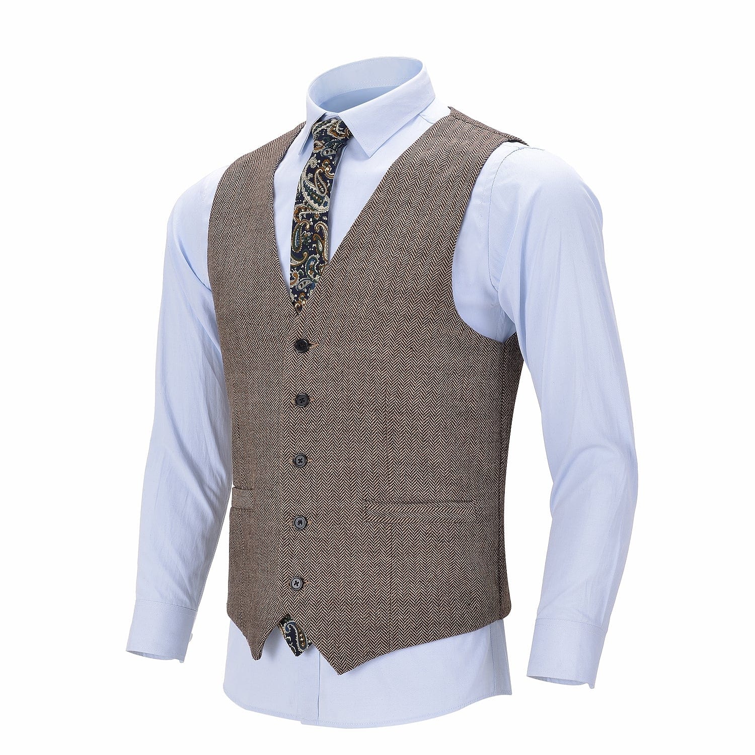 ceehuteey Men's Fashion Herringbone V Neck Tweed Waistcoat For Business