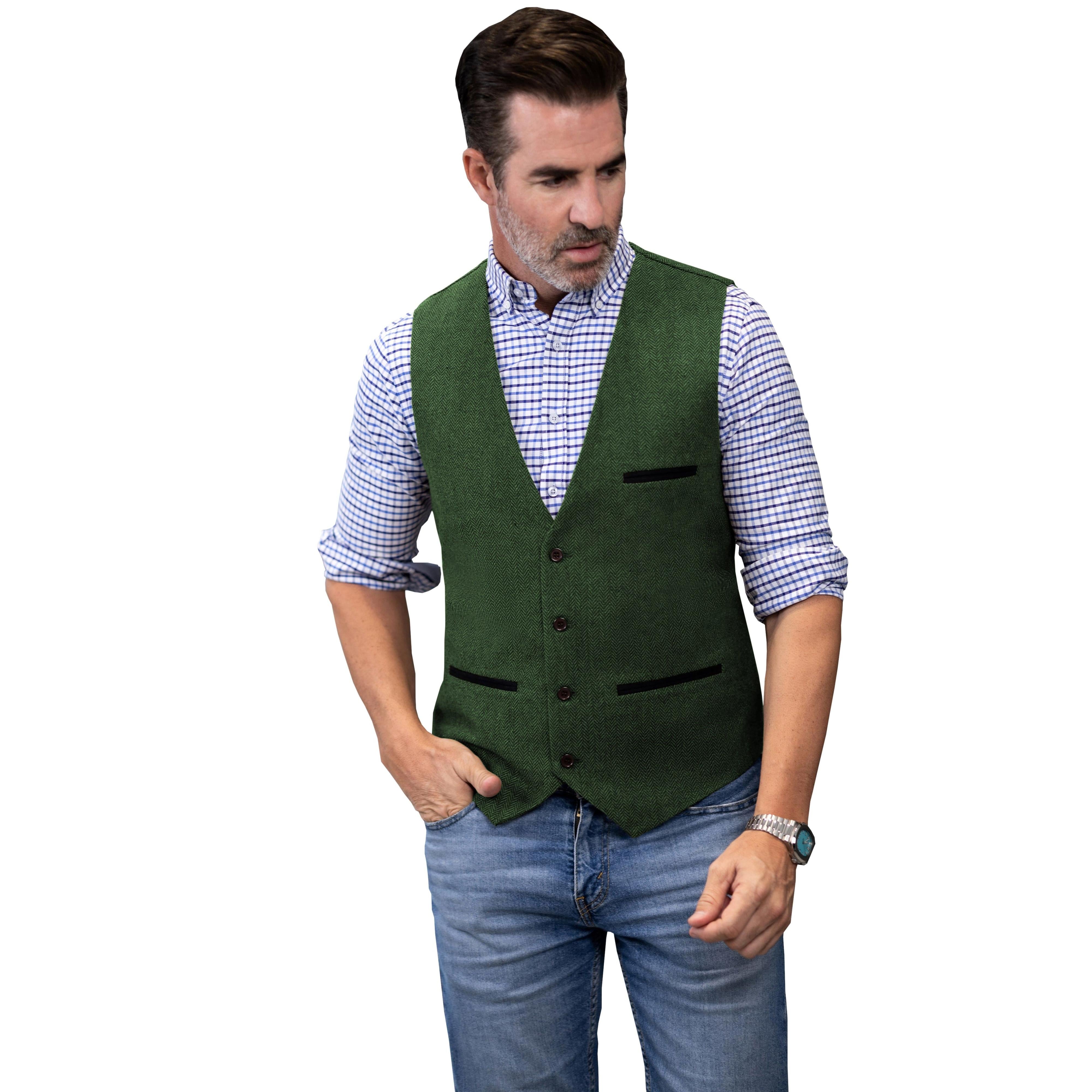 ceehuteey Men's Fashion Herringbone V Neck Waistcoat