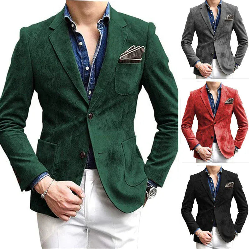 ceehuteey Men's Fashion Notch Lapel Suede Denim  Multiple occasions Jacket Blazer