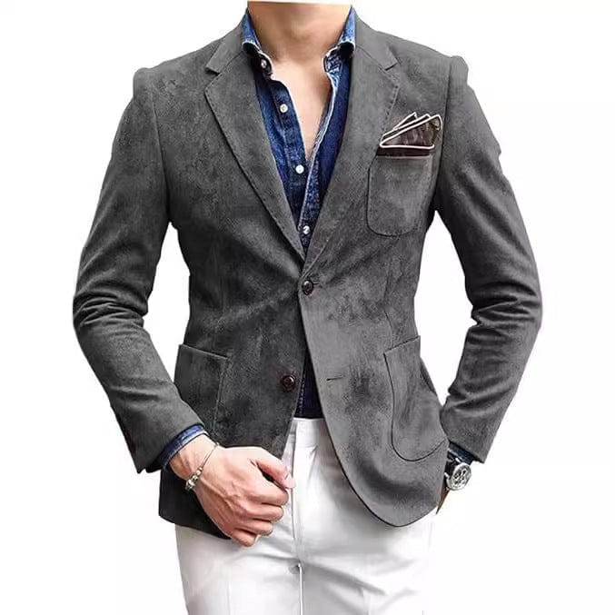 ceehuteey Men's Fashion Notch Lapel Suede Denim  Multiple occasions Jacket Blazer