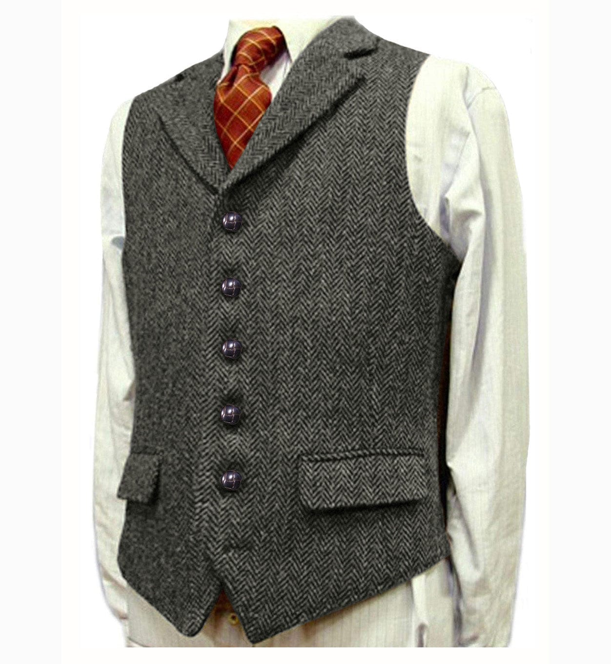 ceehuteey Men's Fashion Notch Lapel Tweed Herringbone Waistcoat