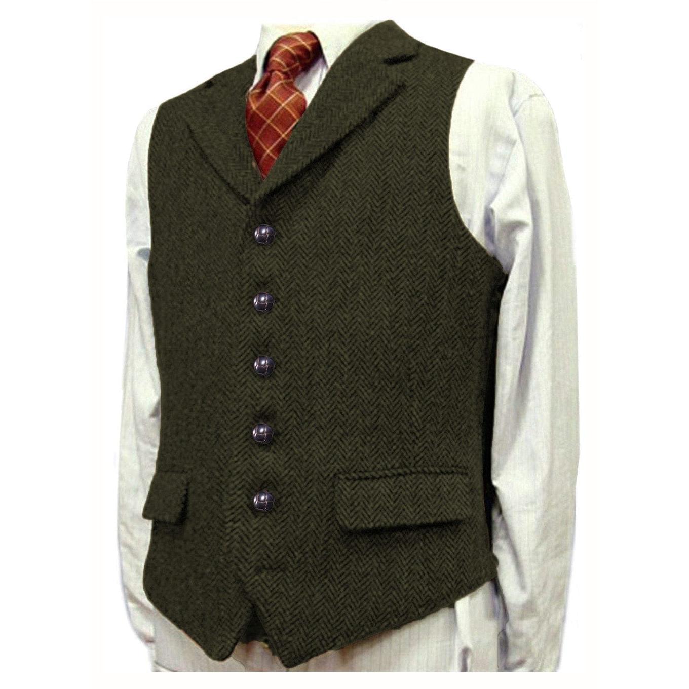 ceehuteey Men's Fashion Notch Lapel Tweed Herringbone Waistcoat