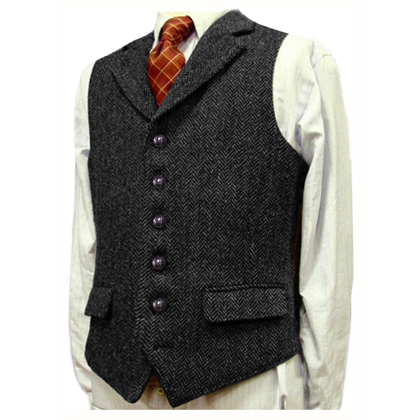 ceehuteey Men's Fashion Notch Lapel Tweed Herringbone Waistcoat