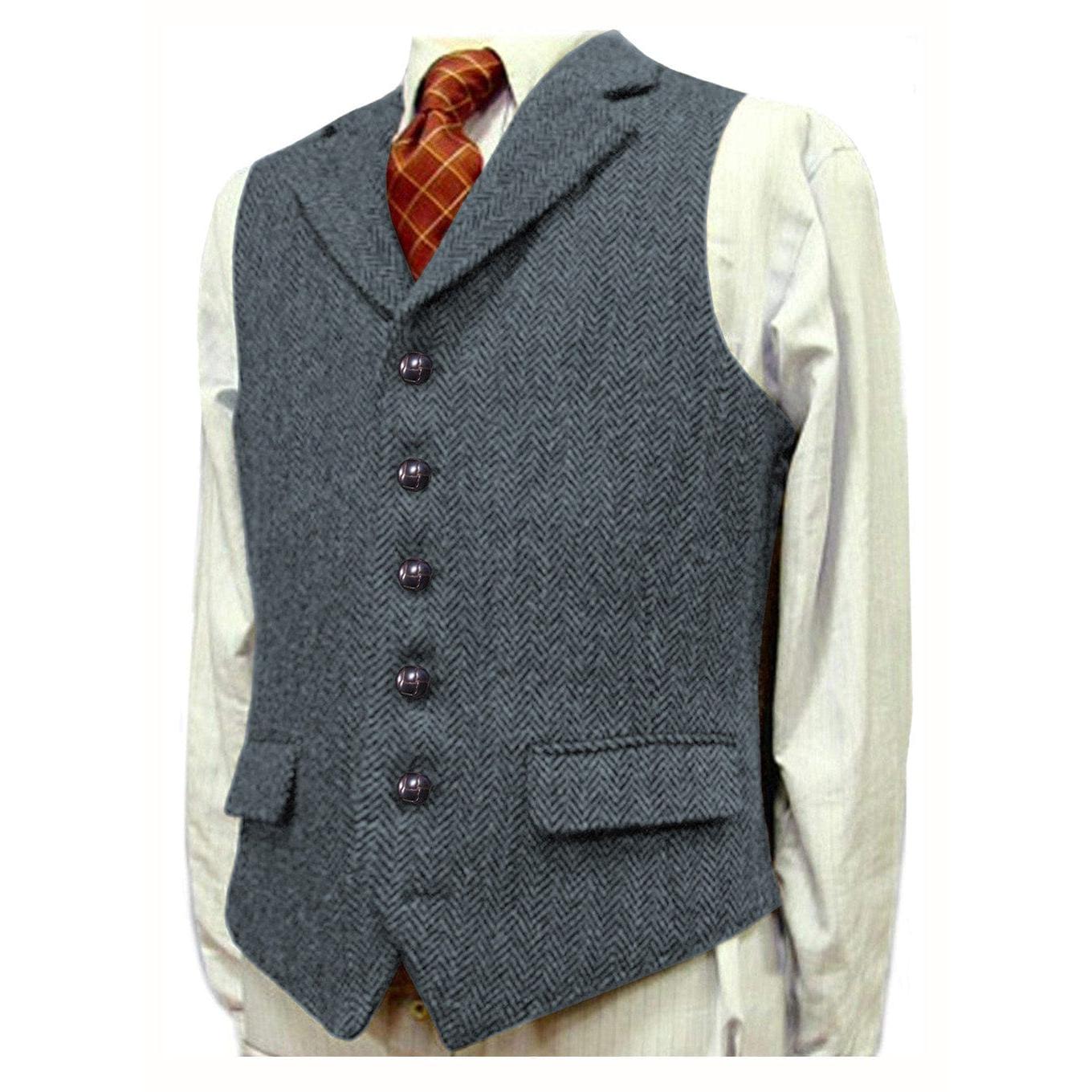 ceehuteey Men's Fashion Notch Lapel Tweed Herringbone Waistcoat