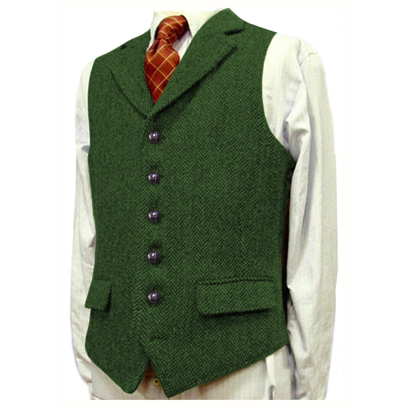 ceehuteey Men's Fashion Notch Lapel Tweed Herringbone Waistcoat