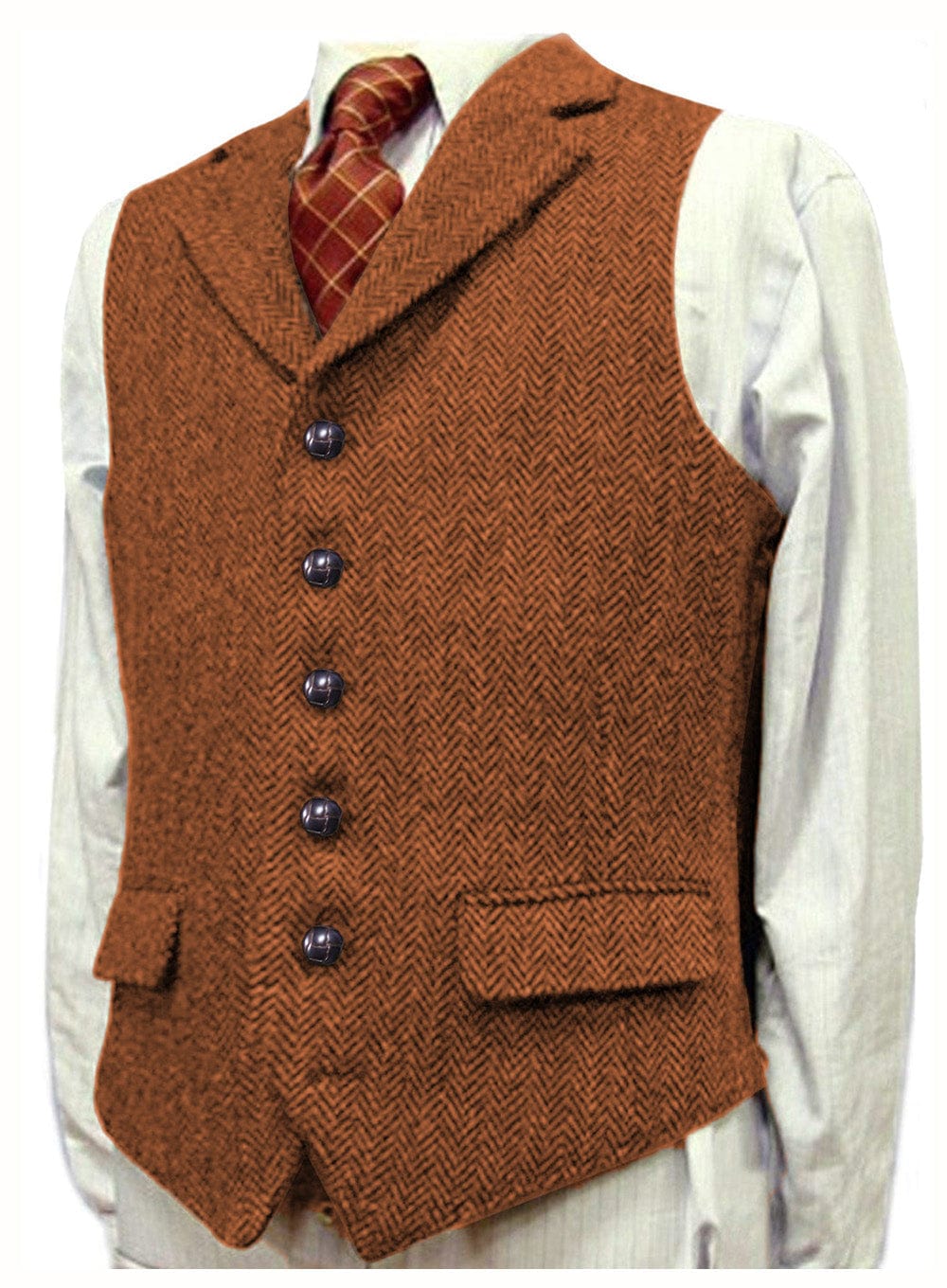 ceehuteey Men's Fashion Notch Lapel Tweed Herringbone Waistcoat
