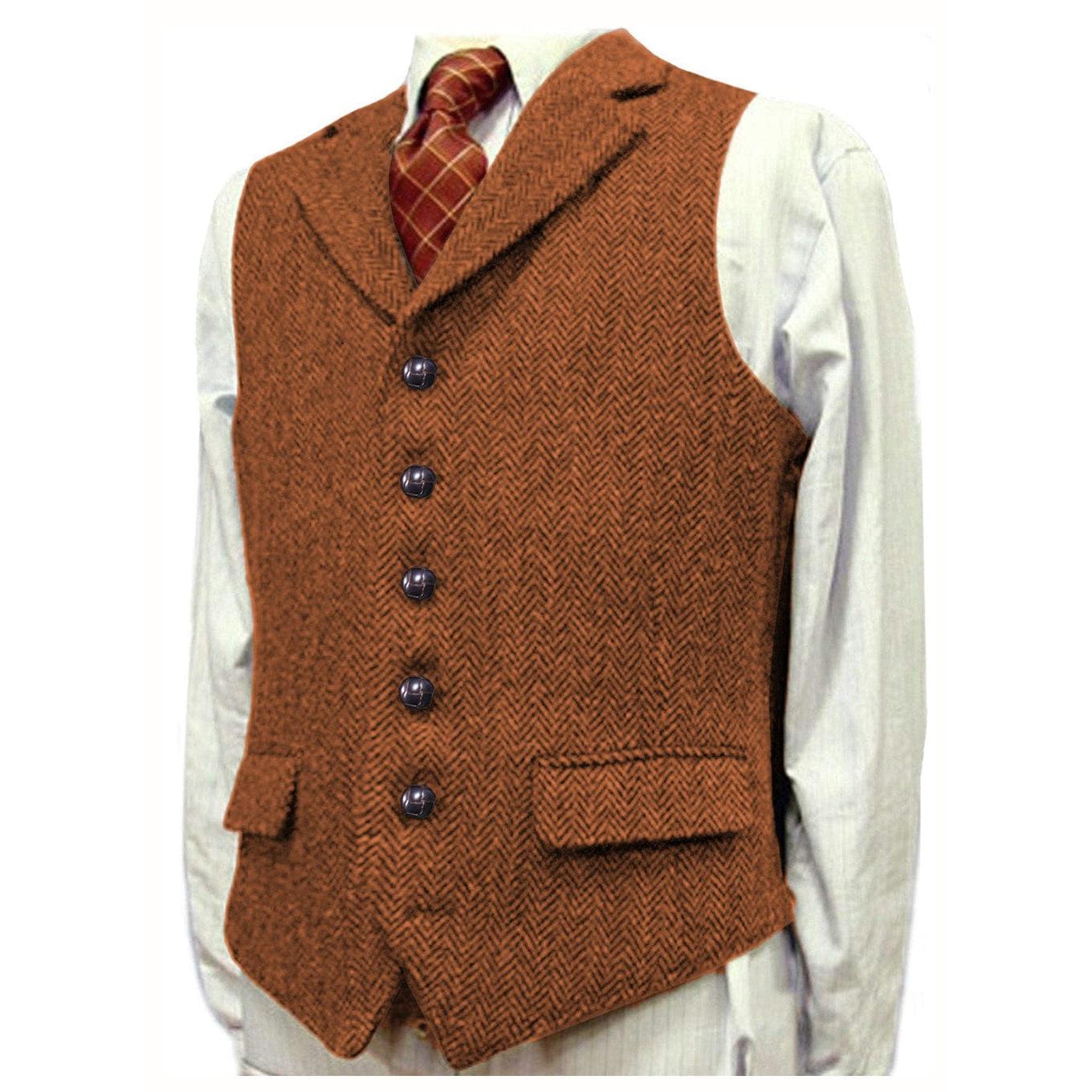 ceehuteey Men's Fashion Notch Lapel Tweed Herringbone Waistcoat