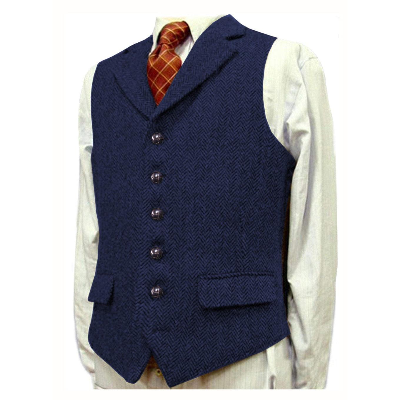 ceehuteey Men's Fashion Notch Lapel Tweed Herringbone Waistcoat
