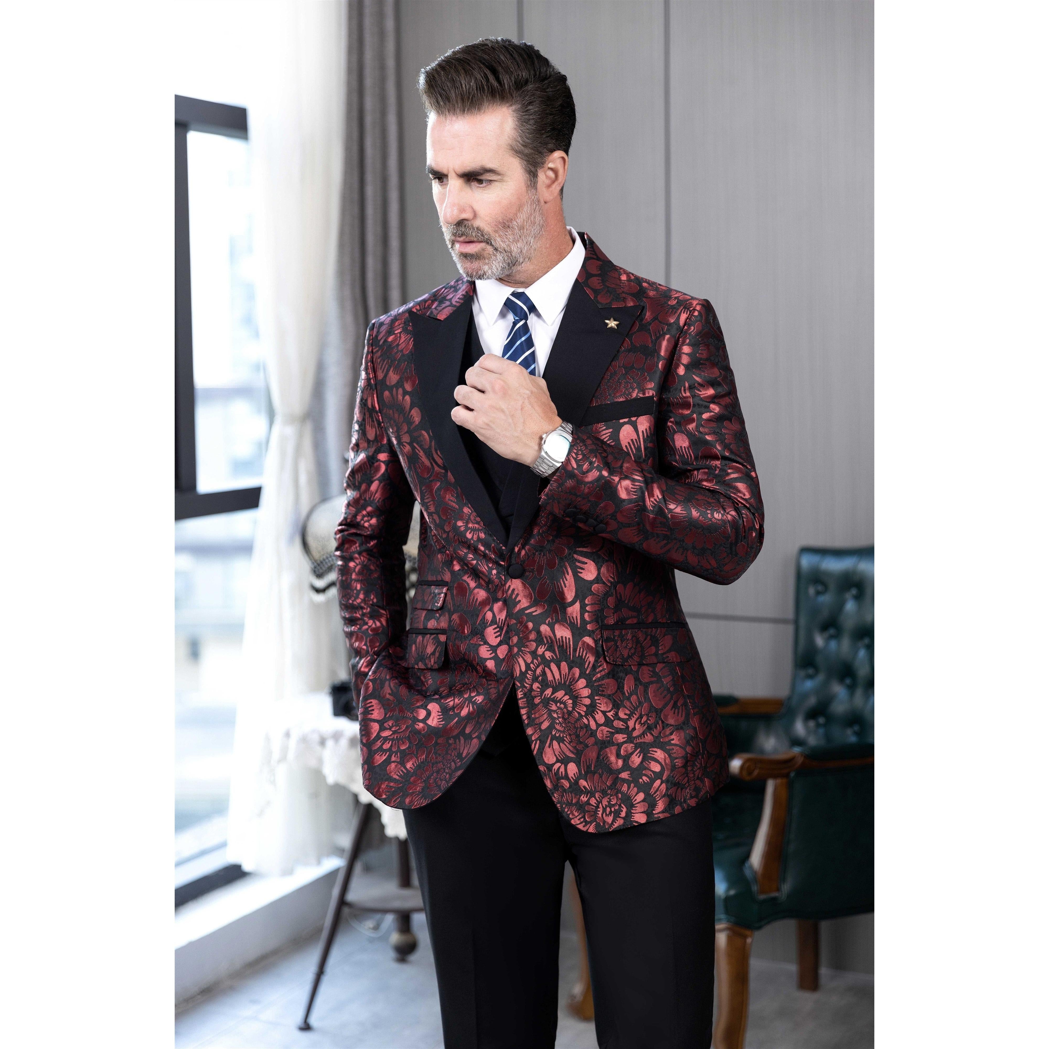ceehuteey Men's Fashion Patterned Peak lapel Casual Suit Blazer