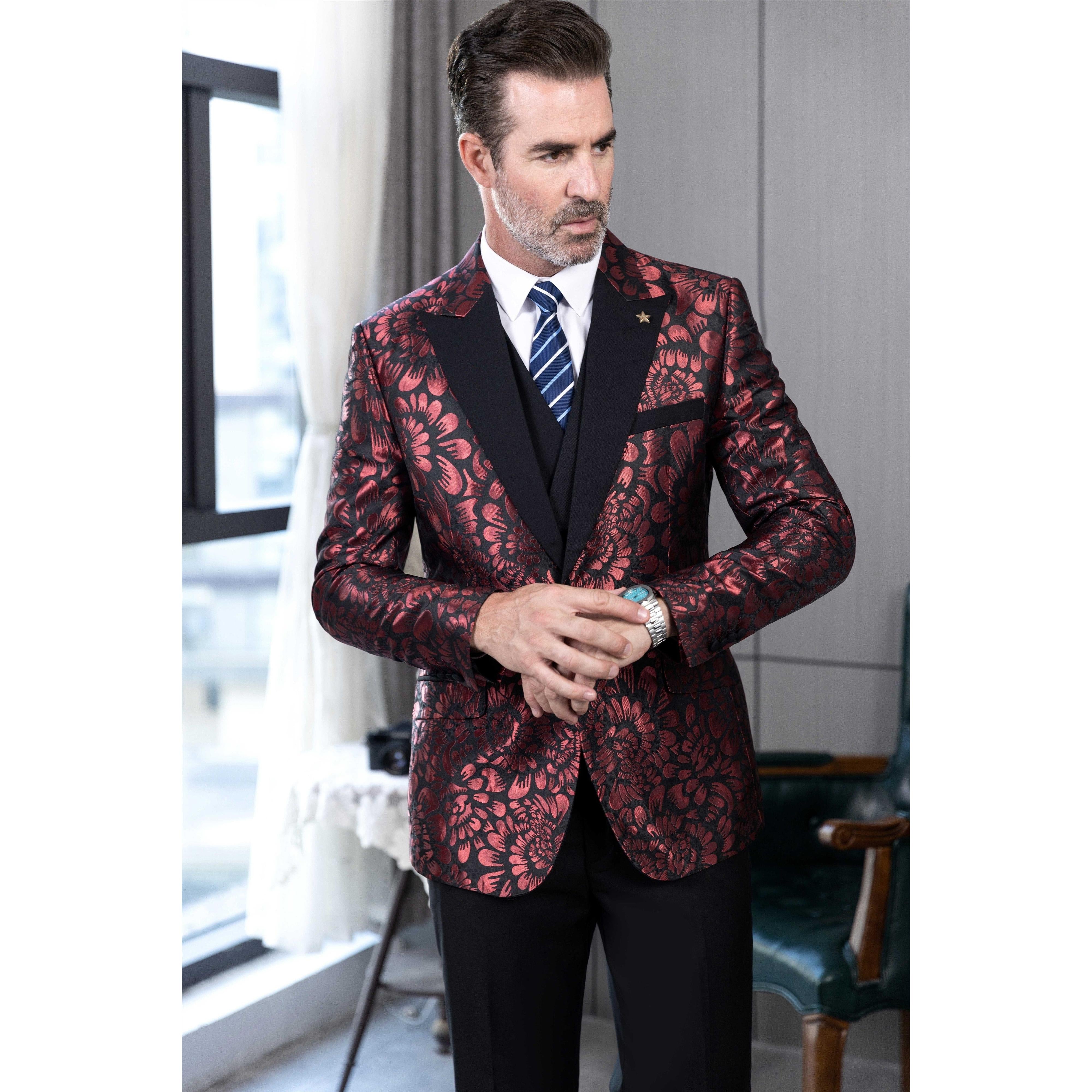 ceehuteey Men's Fashion Patterned Peak lapel Casual Suit Blazer