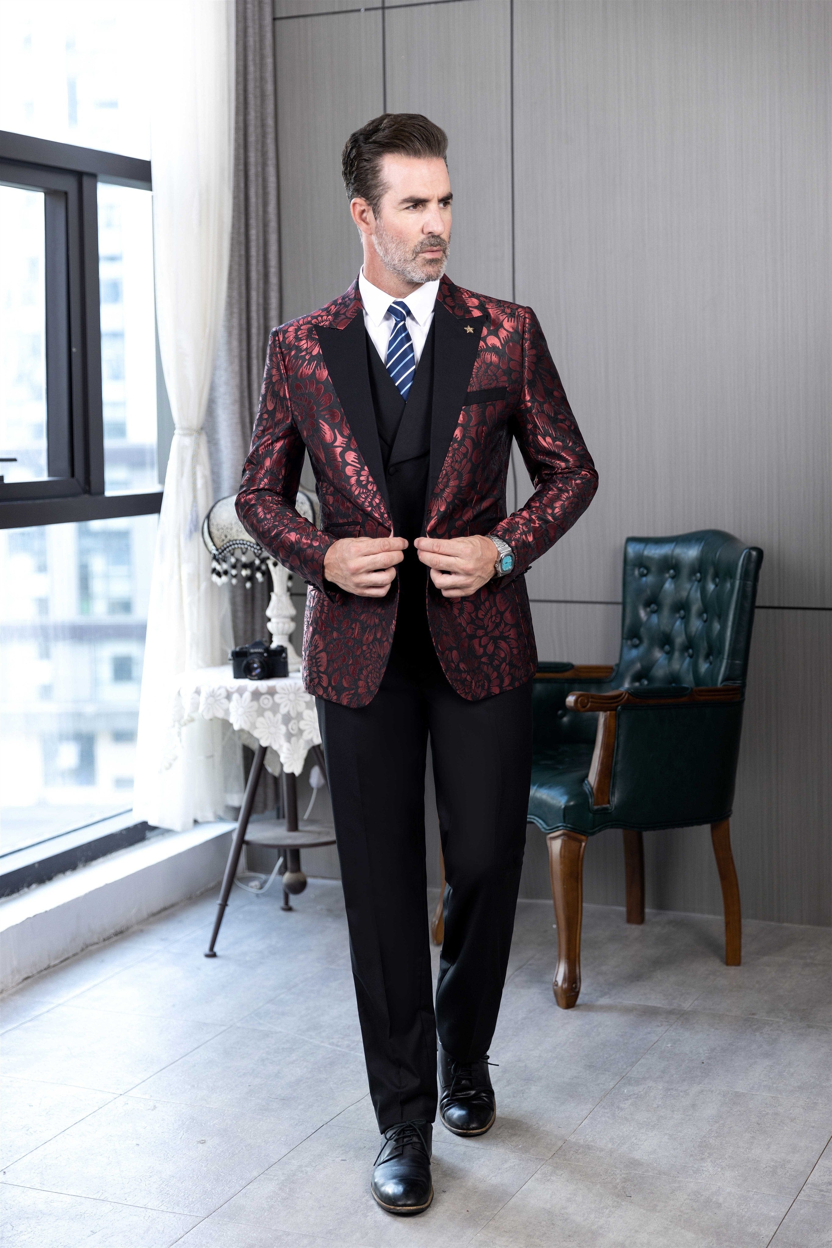 ceehuteey Men's Fashion Patterned Peak lapel Casual Suit Blazer