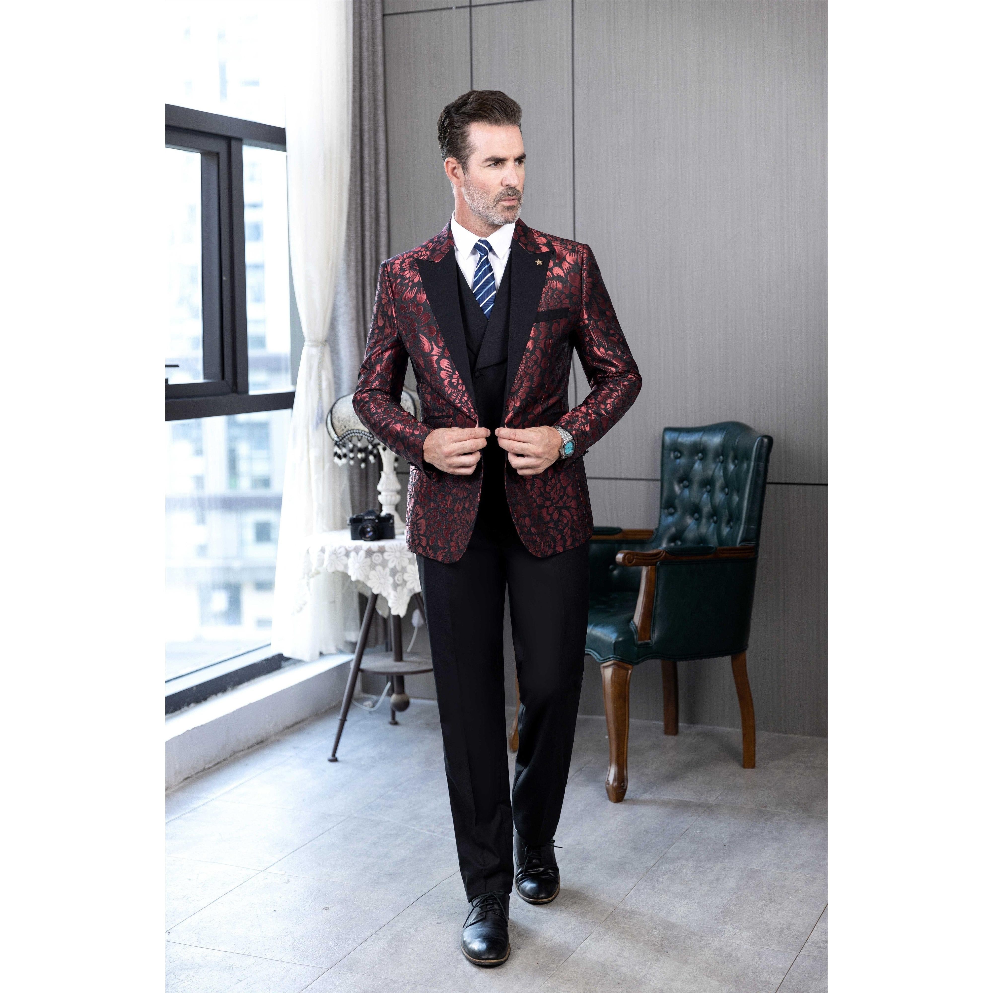 ceehuteey Men's Fashion Patterned Peak lapel Casual Suit Blazer