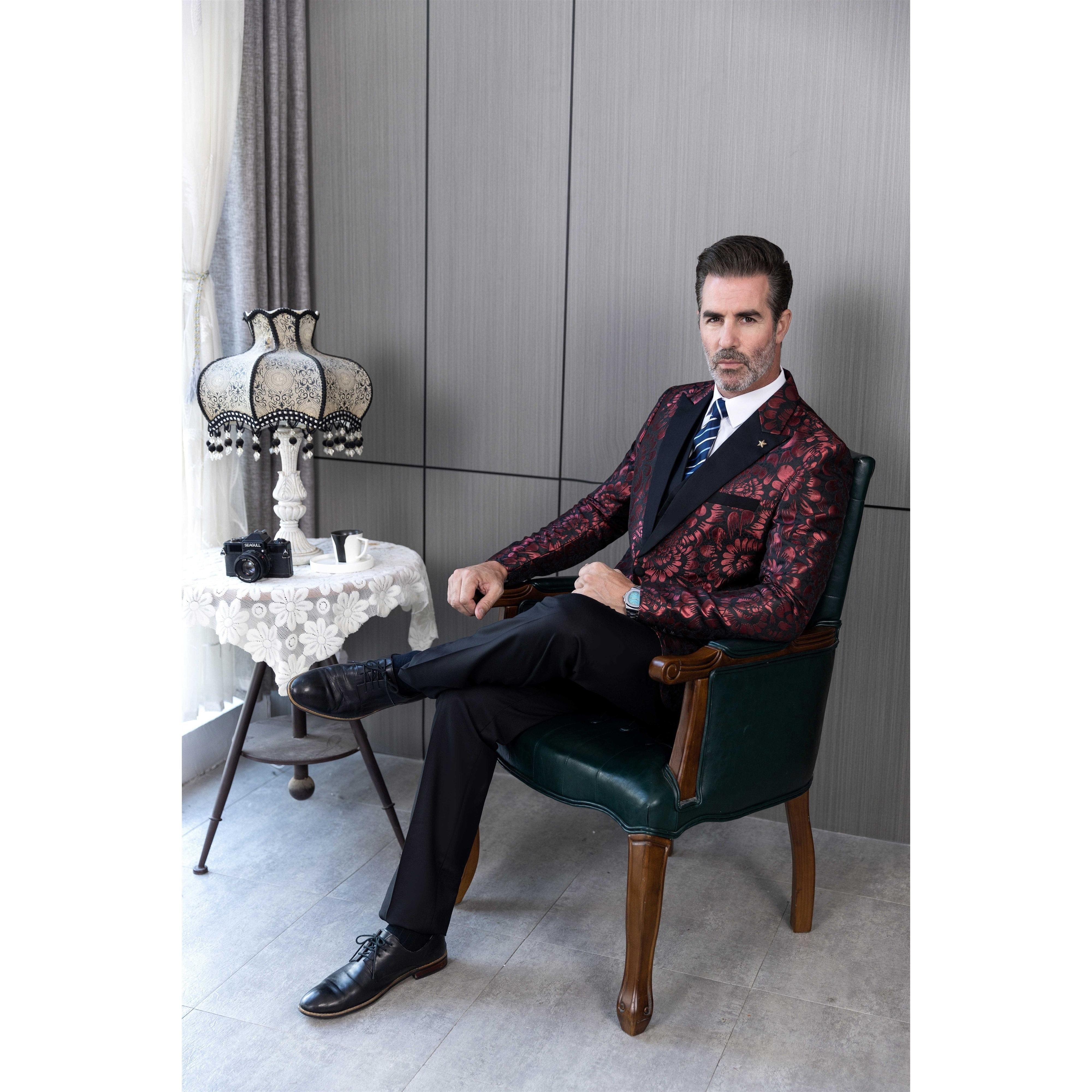 ceehuteey Men's Fashion Patterned Peak lapel Casual Suit Blazer